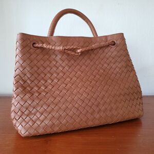 Quince Italian Leather Woven Satchel Cognac Crossbody Adjustable Handmade NWOT